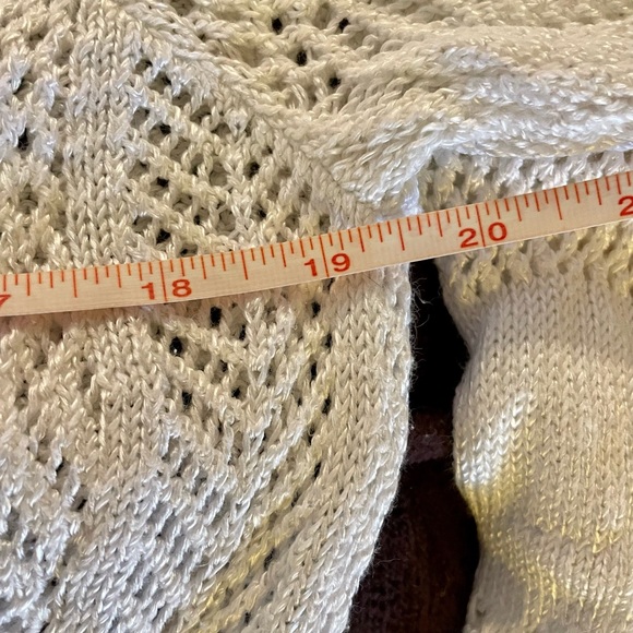 Cache Open Weave See Through Deep V Front & Back Cotton Blend Sweater Top LG - Picture 7 of 13